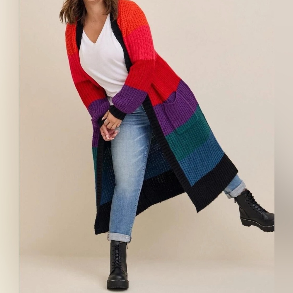 #615 Torrid Multicolor Striped Cardigan size 1X
